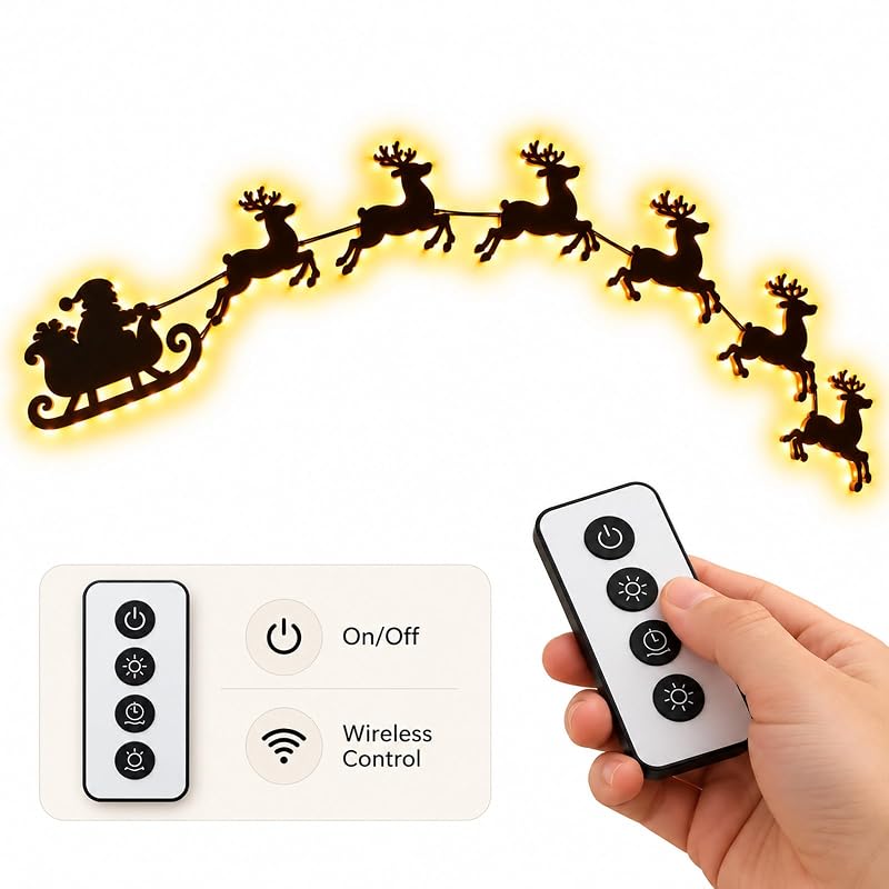 3D Light Up Wooden Reindeer Christmas Decor LED Wall Decoration - Variation A