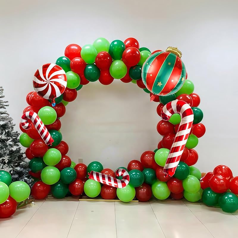 Christmas Balloon Arch Kit 117pc Candy Cane Red & Green Party Decoration, Includes Arch Accessories