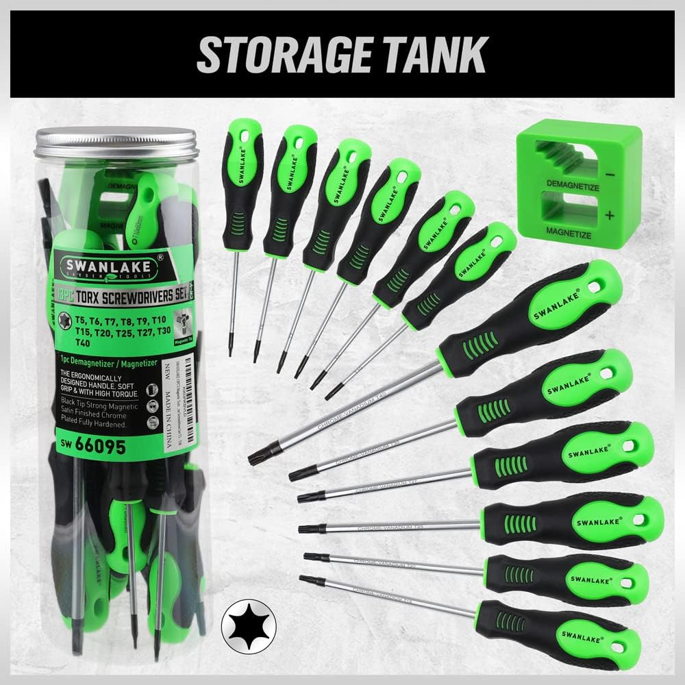 SWANLAKE Magnetic Torx Screwdriver Set - 13-Piece Star Screwdriver Set T5 to T40
