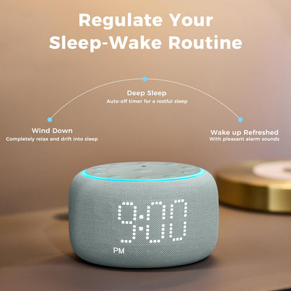 White Noise Machine Alarm Clock for Bedrooms - 5W Stereo Bluetooth Speaker - 24 Soothing Sounds - 9 Night Lights - Auto-Dimmable Digital Alarm Clock Sound Machine for Sleeping