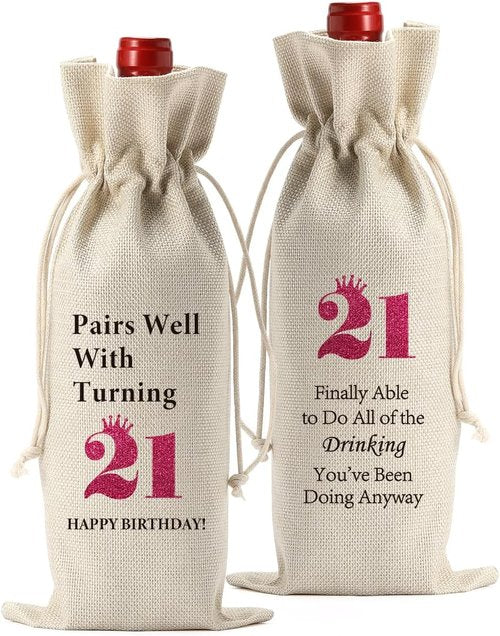 Funny 21st Birthday Gifts for Her Him 21 Year Old Women Men Wine Bag Happy Anniversary 21st Birthday Party Supplies Decorations for Her Him Friends Wine Bags