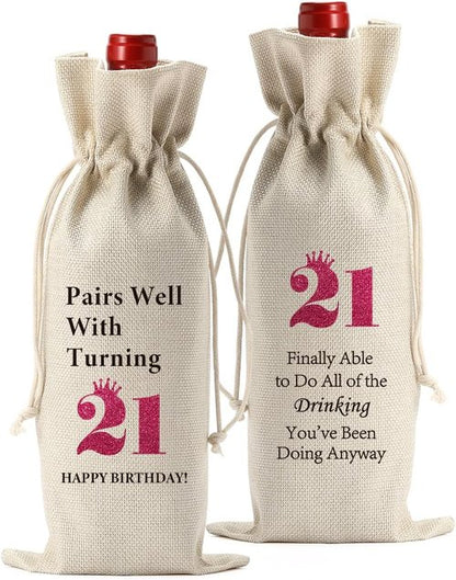 Funny 21st Birthday Gifts for Her Him 21 Year Old Women Men Wine Bag Happy Anniversary 21st Birthday Party Supplies Decorations for Her Him Friends Wine Bags