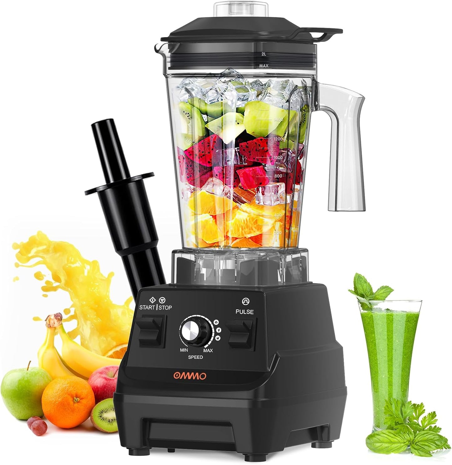 OMMO Blender 1800W - Professional High-Speed Countertop Blender with 60oz BPA-Free Jug | Durable Stainless Steel Blades for Smoothies and Shakes