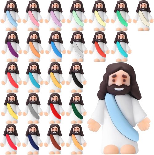 Bememo Mini Rubber Jesus Figures - 25 Pcs Original Design for Religious Party Favors & Baptism Gifts