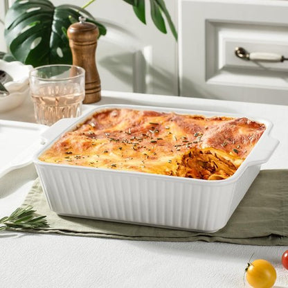Dizada 10" Square Casserole Dish with Lid - Versatile 2.6 Qt Porcelain Bakeware for Lasagna & Cakes