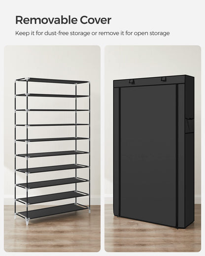 SONGMICS 10-Tier Shoe Rack, Shoe Storage Cabinet with Dustproof Cover, Free-Standing Shoe Storage Organizer for Closet, Entryway, Hold 40-50 Pairs of Shoes, for Sneakers, High Heels, Black URXJ36HV1