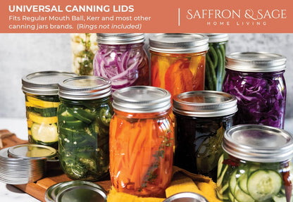 Saffron & Sage Canning Lids - 120 Count Regular Mouth Universal Lids for Ball & Kerr Jars | Food Grade, Rust Proof, Durable Seal