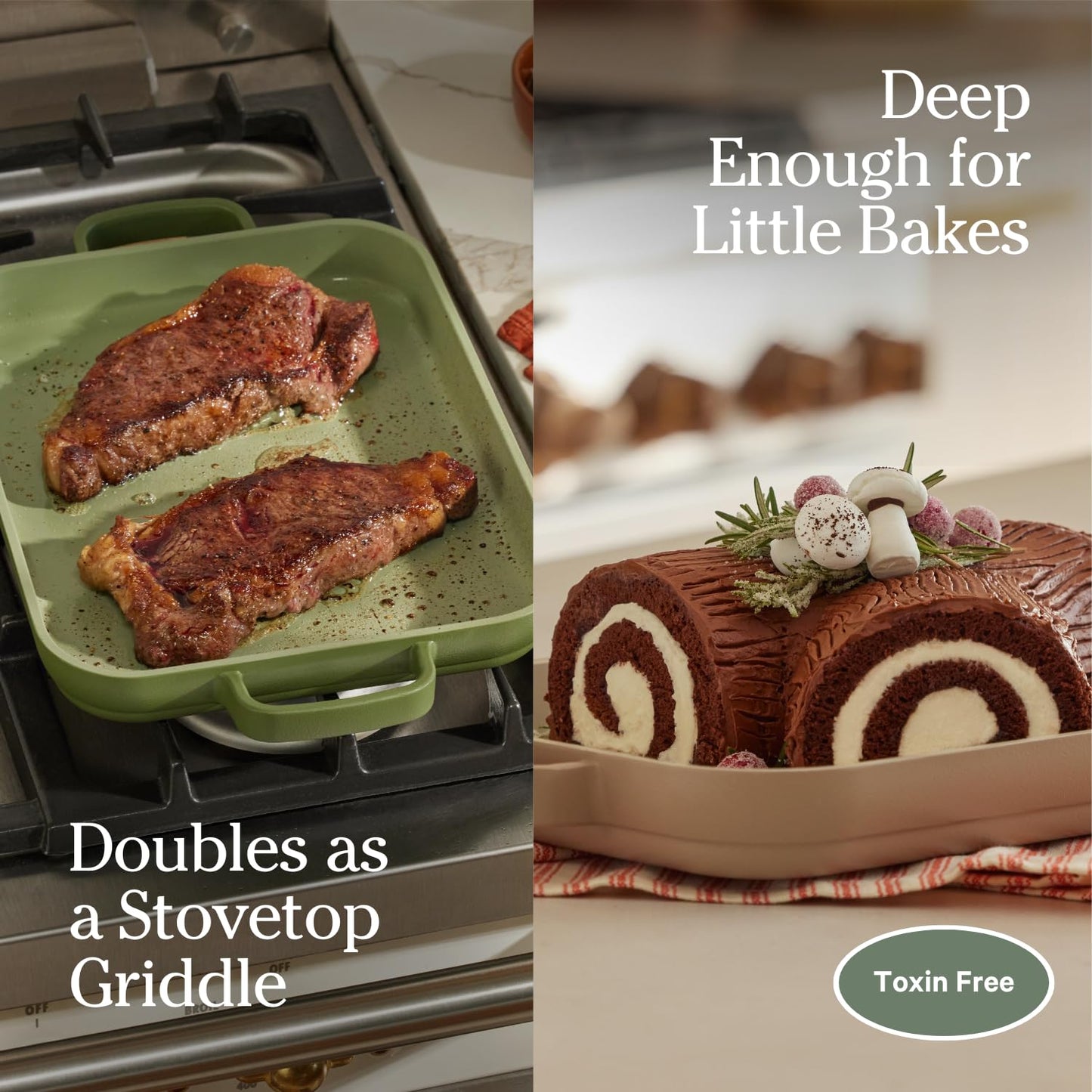 Our Place Mini Griddle Pan - 2 Quart Nonstick Ceramic Sheet Pan & Stovetop Griddle with Handles | Toxin-Free Cast Aluminum | Oven Safe up to 450°F | Compatible with All Cooktops | Sage