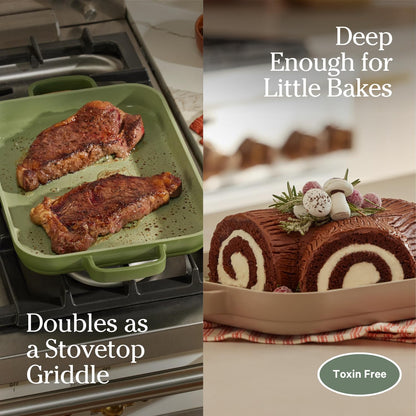 Our Place Mini Griddle Pan - 2 Quart Nonstick Ceramic Sheet Pan & Stovetop Griddle with Handles | Toxin-Free Cast Aluminum | Oven Safe up to 450°F | Compatible with All Cooktops | Sage