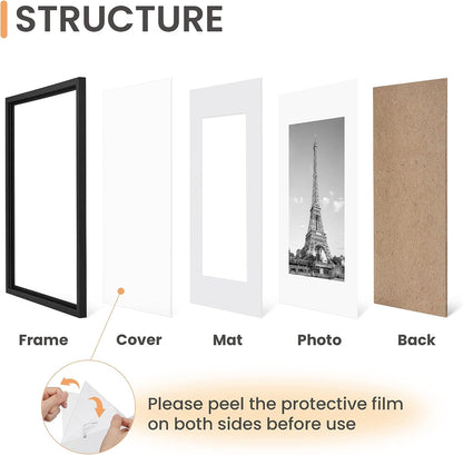 Upsimples A3 Picture Frame Set of 5 - Display 8.3x11.7 Photos with Mat or 11.7x16.5 Without | Black Wall Gallery Frames