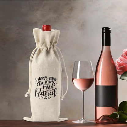 Funny Retirement Wine Bag Gift for Women Men, Retirement Party Decorations, I Don't Give a Sip I'm Retired