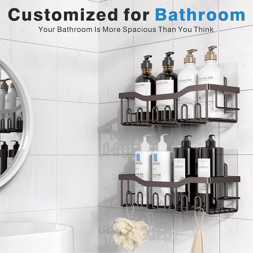 EUDELE Shower Caddy - 2 Pack Adhesive Bathroom Organizer | No Drilling, Rustproof Stainless Steel, Large Capacity
