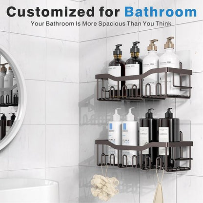 EUDELE Shower Caddy - 2 Pack Adhesive Bathroom Organizer | No Drilling, Rustproof Stainless Steel, Large Capacity
