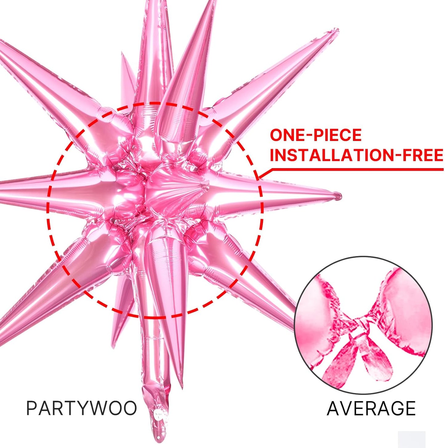 PartyWoo Pearl Pink Star Foil Balloons - 42 Inch Large Mylar Balloons for Birthday & Gender Reveal