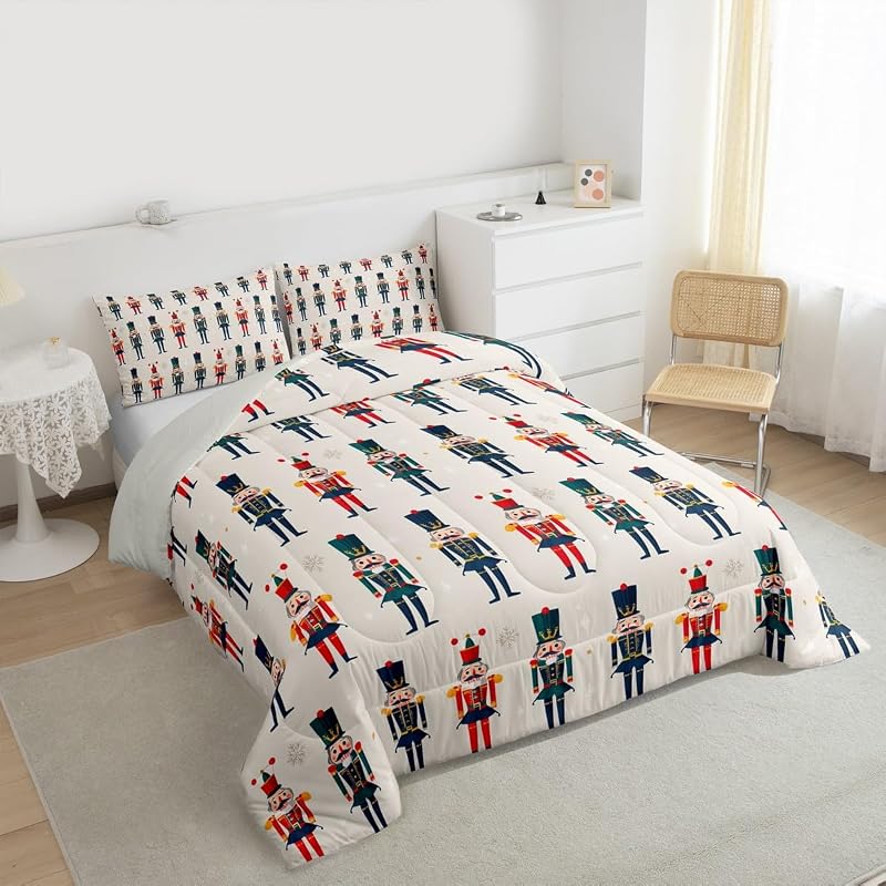 Snowflakes Comforter Set Queen - Beige, 90x90 Quilt Bedding by Erosebridal