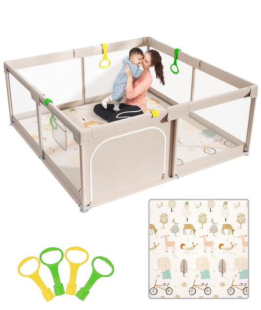 Mloong Baby Playpen - Extra Large 59x59 Inches Activity Center with Mat | Indoor & Outdoor Safety Fence