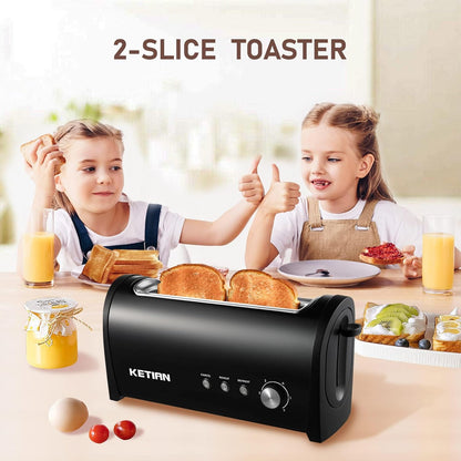 Regine Switzerland Long Slot Toaster - 2 Slice with 6 Browning Settings & Removable Crumb Tray | Black Stainless Steel