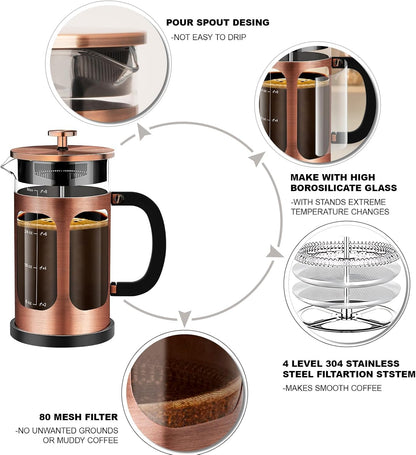 Skiennix French Press Coffee Maker - 34oz Borosilicate Glass with 4 Filters | Ideal for Cold Brew & Tea Gifts