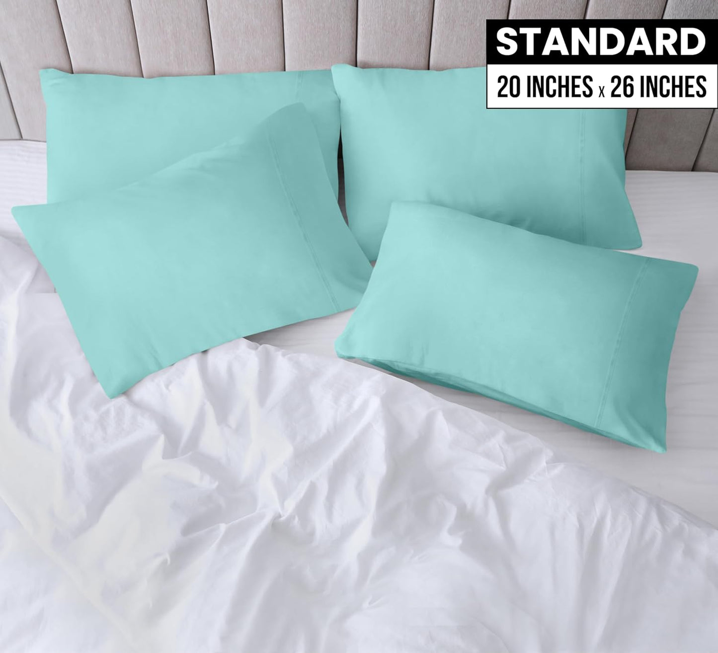 Utopia Bedding Standard Pillow Cases - 4 Pack - Soft Brushed Microfiber | Spa Blue, 20 x 26 Inches