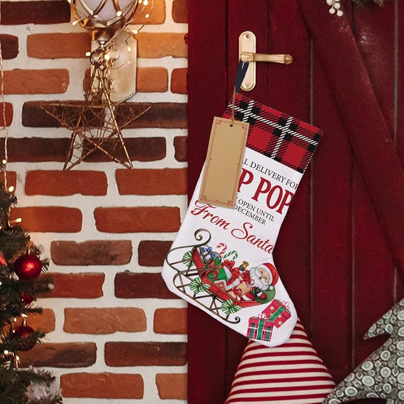 Pop Pop Christmas Stocking A17 - Burlap Rustic Gift Stocking 16x12 inches