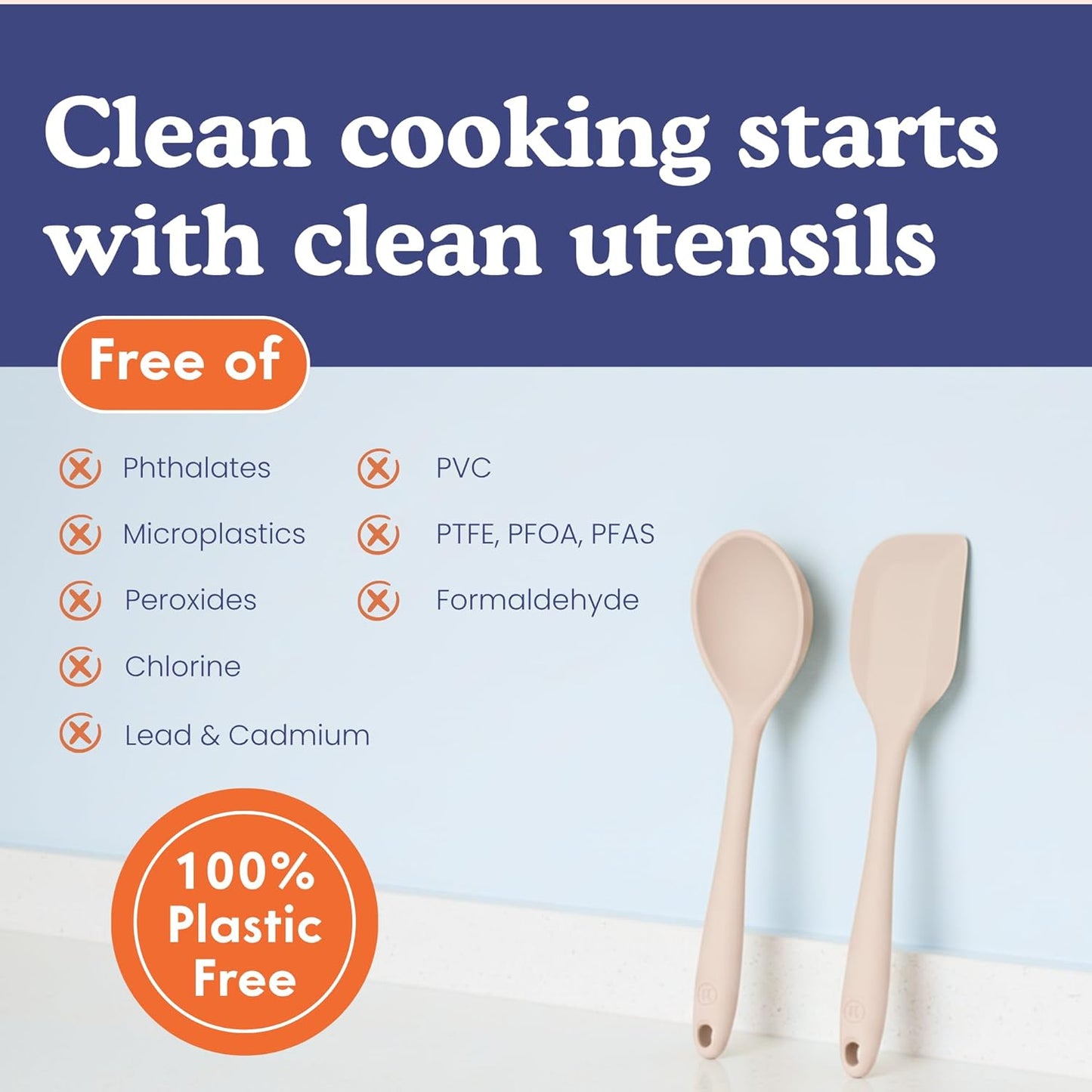 Skiennix Non-Toxic Silicone Kitchen Utensil Set - 8-Piece Non-Scratch Cooking Tools, Heat Resistant 500°F, Beige