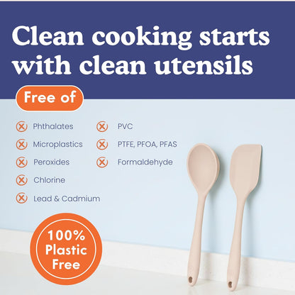 Skiennix Non-Toxic Silicone Kitchen Utensil Set - 8-Piece Non-Scratch Cooking Tools, Heat Resistant 500°F, Beige