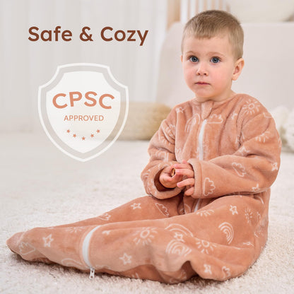 Yoofoss Baby Sleep Sack 6-12 Months, Long Sleeve Sleep Sack 1.5 Tog, Fleece Baby Wearable Blanket with 2-Way Zipper, Soft Warm