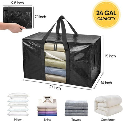 BALEINE Oversized Moving Bags - Heavy-Duty Storage Totes with Reinforced Handles | Black w/Window, 2-Pack