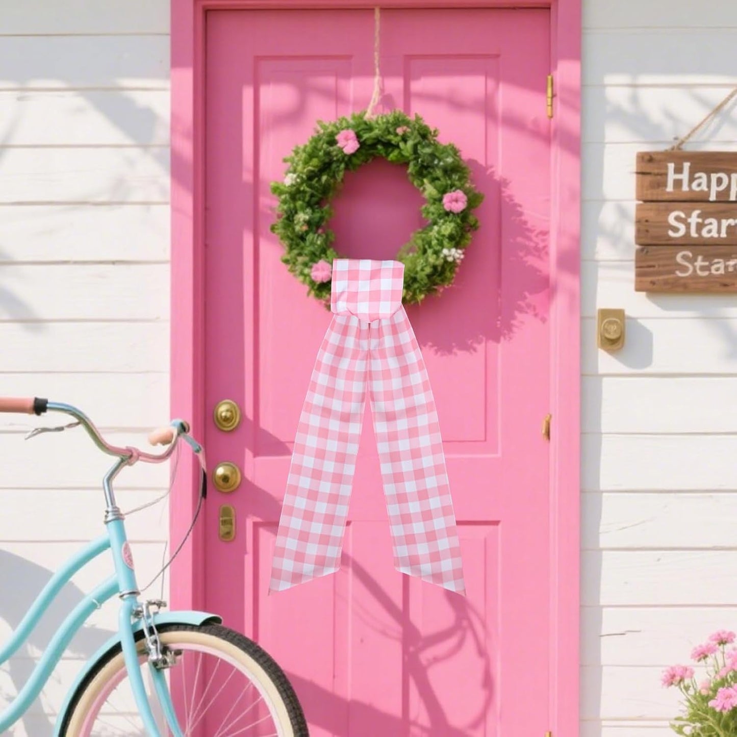 Pink Plaid Wreath Sash - 2 Pcs 60 Inch Buffalo Plaid Sashes for Valentine's Day Home Decor | Wedding & Baby Shower