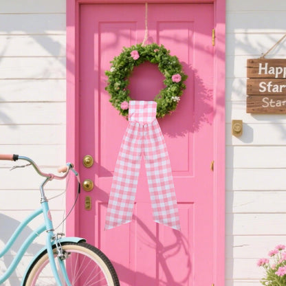 Pink Plaid Wreath Sash - 2 Pcs 60 Inch Buffalo Plaid Sashes for Valentine's Day Home Decor | Wedding & Baby Shower