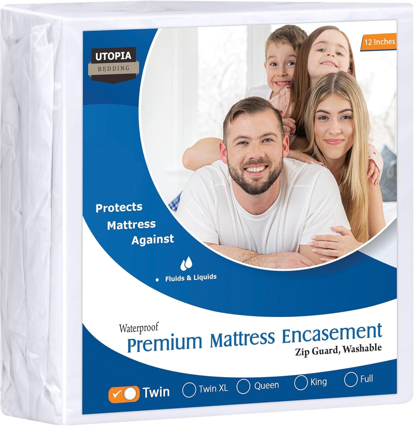 Utopia Bedding Waterproof Mattress Protector - Twin Size, 12-Inch Deep, Dust Mite & Bed Bug Proof Encasement