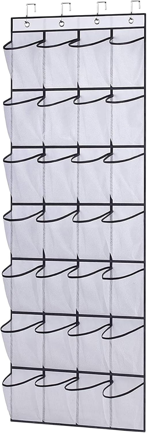 Skiennix Over The Door Shoe Organizer - 28 Mesh Pockets for Space-Saving Storage | White