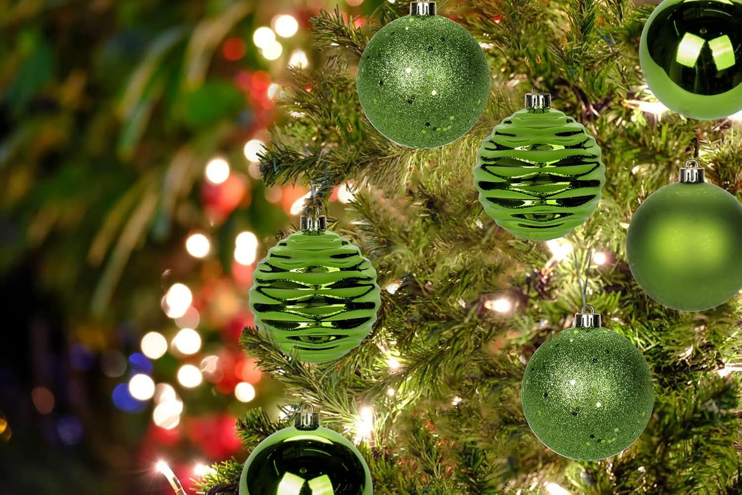 Skiennix 12-Piece Green Shatterproof Christmas Ball Ornaments - Medium Tree Decorations for Holiday Decor