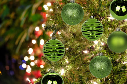 Skiennix 12-Piece Green Shatterproof Christmas Ball Ornaments - Medium Tree Decorations for Holiday Decor