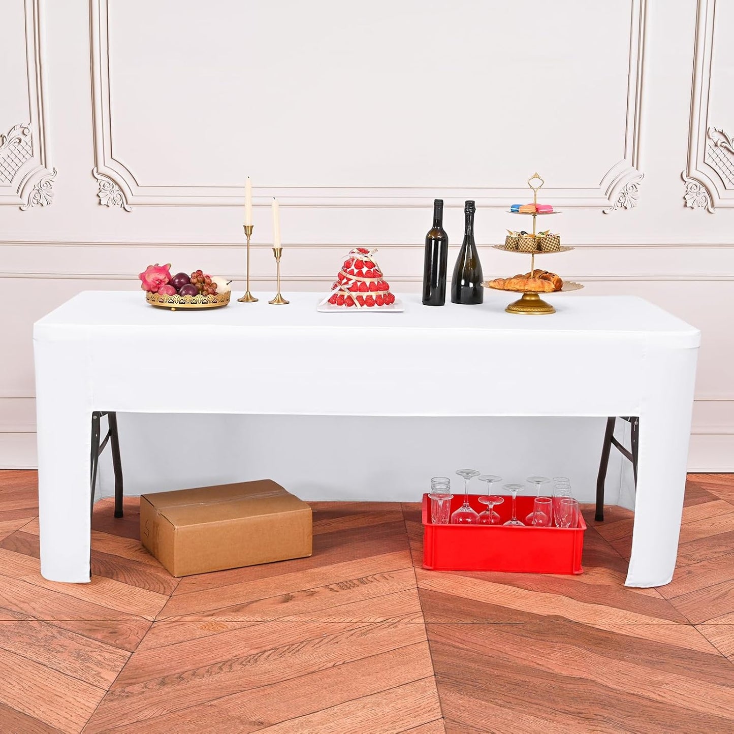 Regine Switzerland 4 Pack White Fitted Tablecloths - Washable Polyester for 6 Foot Rectangle Tables (72" x 30") | Perfect for Weddings, Parties, and Events