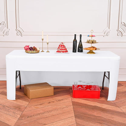Regine Switzerland 4 Pack White Fitted Tablecloths - Washable Polyester for 6 Foot Rectangle Tables (72" x 30") | Perfect for Weddings, Parties, and Events