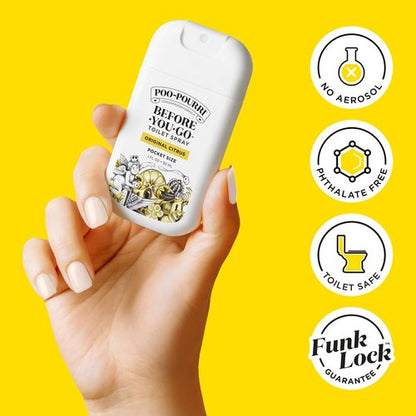 Poo-Pourri Before-You-Go Pocket Toilet Spray, Travel Essentials, Original Citrus, 1 Fl Oz, Up to 50 Uses, On-The-Go Bathroom Odor Deodorizer with Essential Oils, TSA Approved Size, Lemon Bergamot