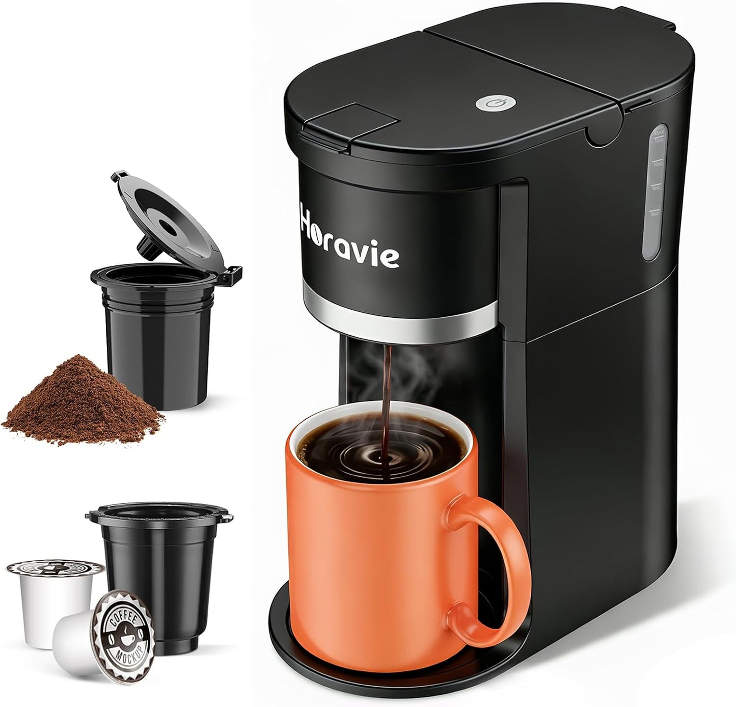 Skiennix Single Serve Coffee Maker - Fast Brew One Cup Machine for K-Cup & Grounds, Black