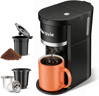 Skiennix Single Serve Coffee Maker - Fast Brew One Cup Machine for K-Cup & Grounds, Black