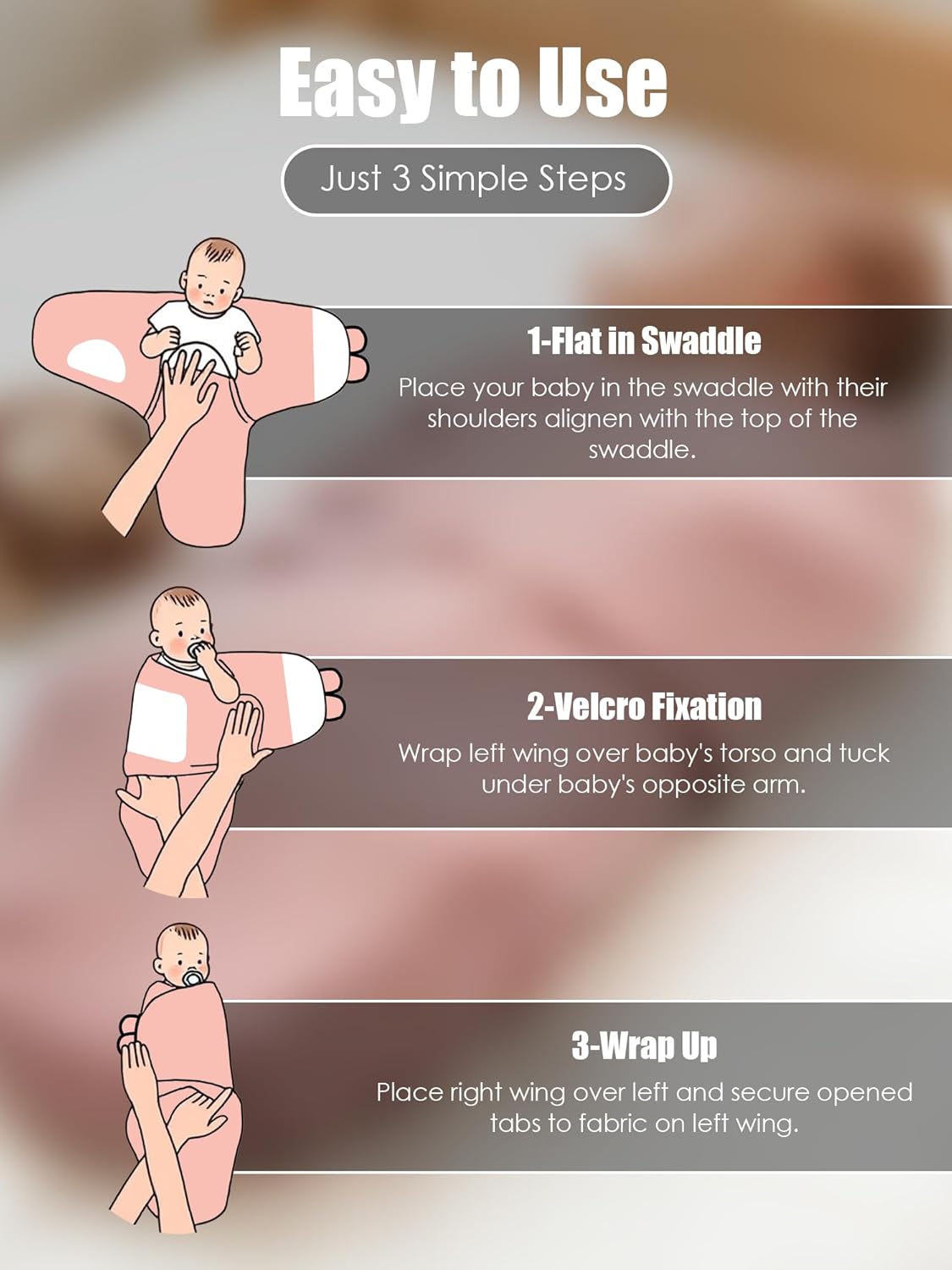 Skiennix Newborn Swaddle Blanket Wrap - Adjustable 100% Cotton Sleep Sack for Infants 0-3 Months | Soft Breathable Bedding in Dusty Rose, Pearl & Mauve (3-Pack)