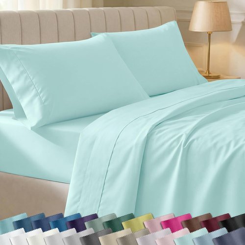California Design Den Queen Size Bed Sheets Set - 100% Cotton, 400 Thread Count, Smooth Sateen Finish, Seafoam