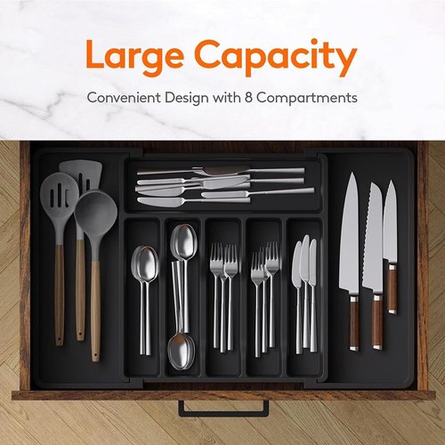 Expandable Silverware Organizer by [Brand Name] - BPA-Free Adjustable Utensil Tray for Kitchen Drawers | Large Cutlery Holder for Forks, Knives & Spoons