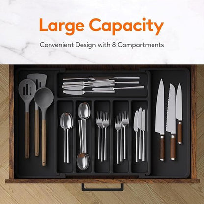 Expandable Silverware Organizer by [Brand Name] - BPA-Free Adjustable Utensil Tray for Kitchen Drawers | Large Cutlery Holder for Forks, Knives & Spoons