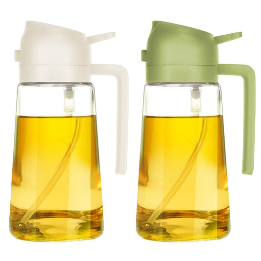 TrendPlain 16oz Oil Dispenser Bottle for Kitchen - 2 in 1 Olive Oil Dispenser and Oil Sprayer - 470ml Olive Oil Bottle - Oil Sprayer for Cooking, Kitchen, Salad, Barbecue 2Pcs White&Green