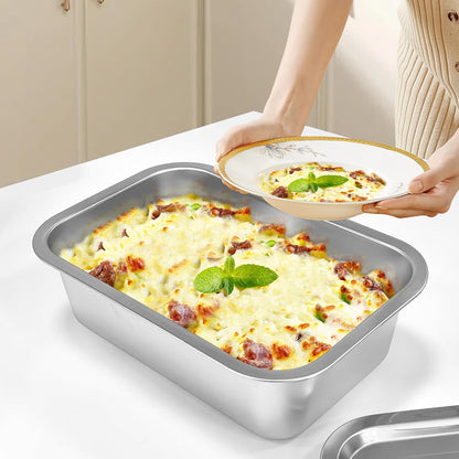 Skiennix 4-Inch Extra Deep Lasagna Baking Pan - Durable 304 Stainless Steel with Lid | 8.7x12.6 Inch Silver
