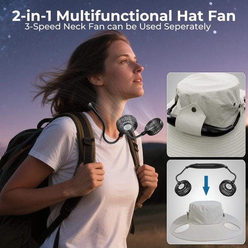 AMACOOL 2-in-1 Bucket Hat Fan with Detachable Neck Fan, UPF 50+ Wide Brim Sun Hat, Father's Day Gifts for Dad Husband, Fishing Essentials 2026 for Men Women Camping Hiking Beach Gardening Outdoor
