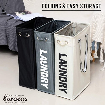 Caroeas 24" Slim Laundry Basket - Waterproof Collapsible Hamper with Breathable Mesh Cover & Soft Handle (Grey)