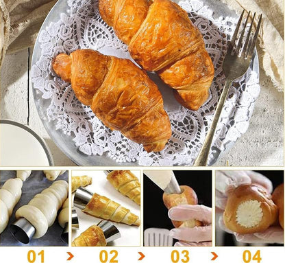 Skiennix 12-Piece Stainless Steel Cream Horn Molds - Non-Stick Baking Cones for Pastries & Croissants