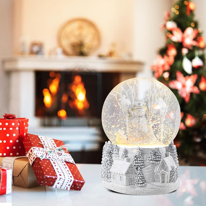 Bdor Snowman Christmas Snow Globe - White Winter Scene, 8 Melodies, Dual Light Modes