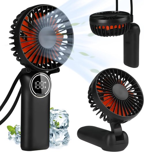LtYioe Portable Handheld Fan - Rechargeable Mini Desk Fan with LED Display & 180° Foldable Design | Black